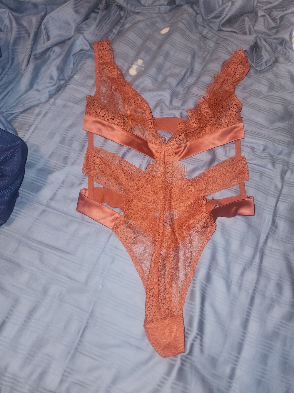 Victoria's Secret Strappy Lace & Satin Teddy โ Rust Orange
